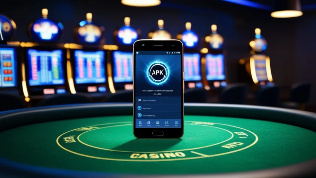 An Android phone showing an APK installer in a dark neon casino setting