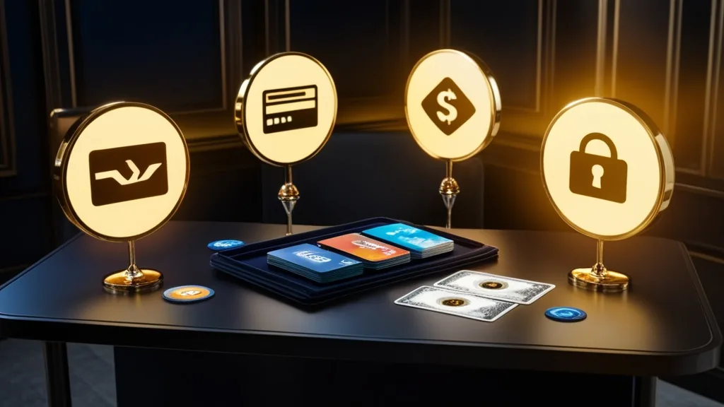 A secure payment hub comparing cards, e-wallets, and bank transfer icons